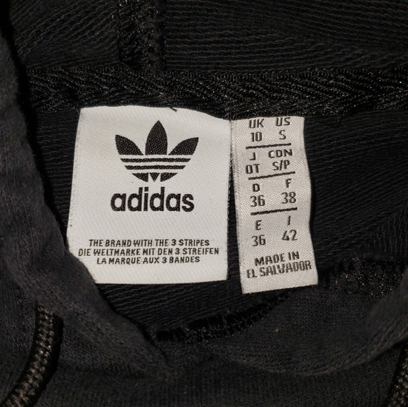 Adidas Classic Cropped Black Hoodie with White Stripes - Picture 2 of 5
